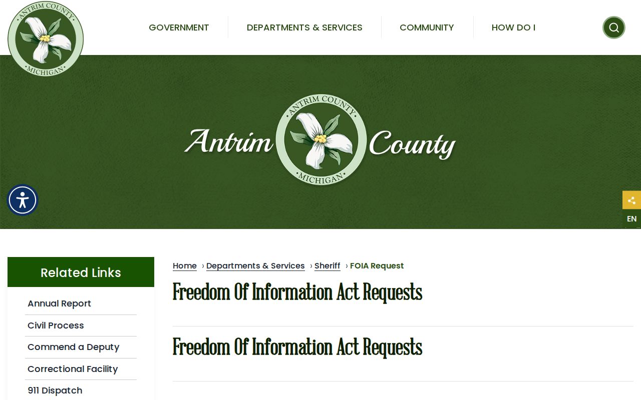 Antrim County arrest record sheriff FOIA request
