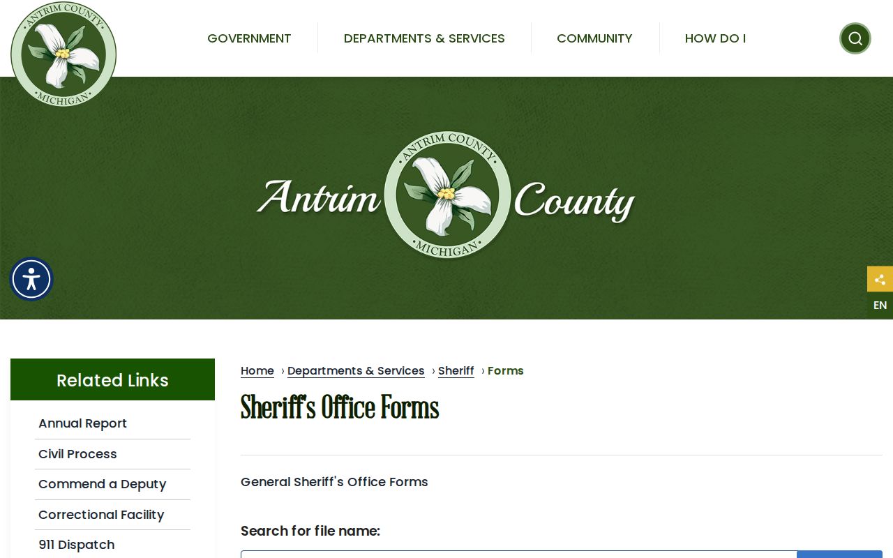 Antrim County Sheriff arrest history request forms
