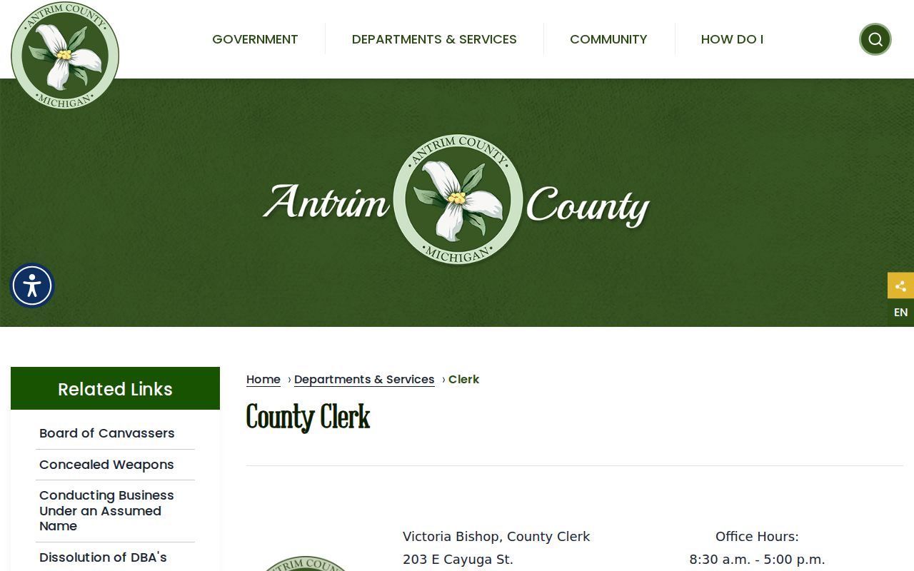 Antrim County Clerk criminal court case records page