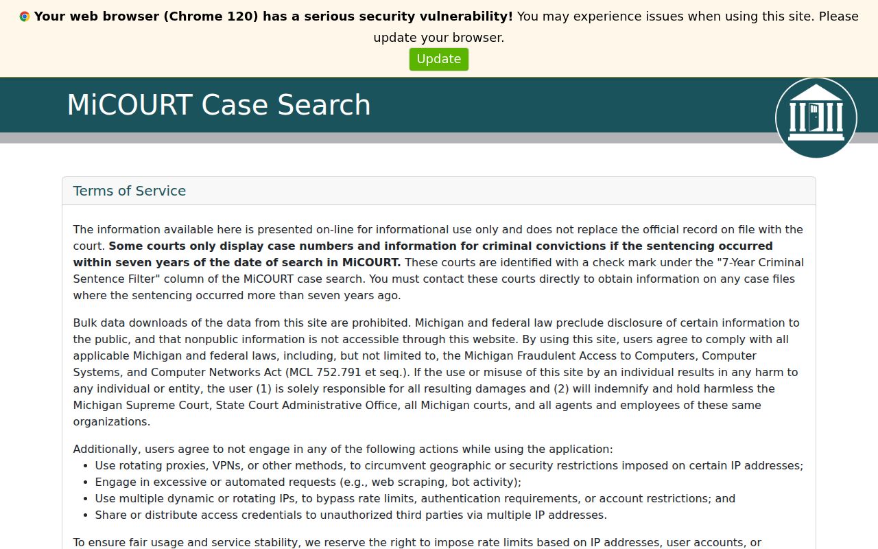 MiCOURT search for Antrim County criminal court cases