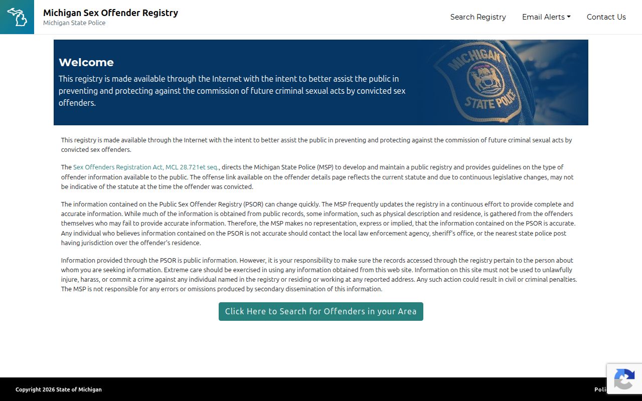 Antrim County sex offender registry search fields in Michigan PSOR