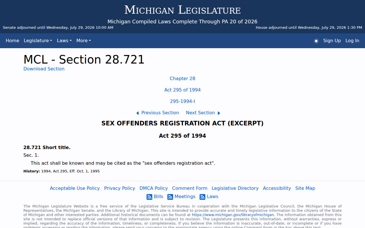 Michigan registration law for Antrim County sex offender checks