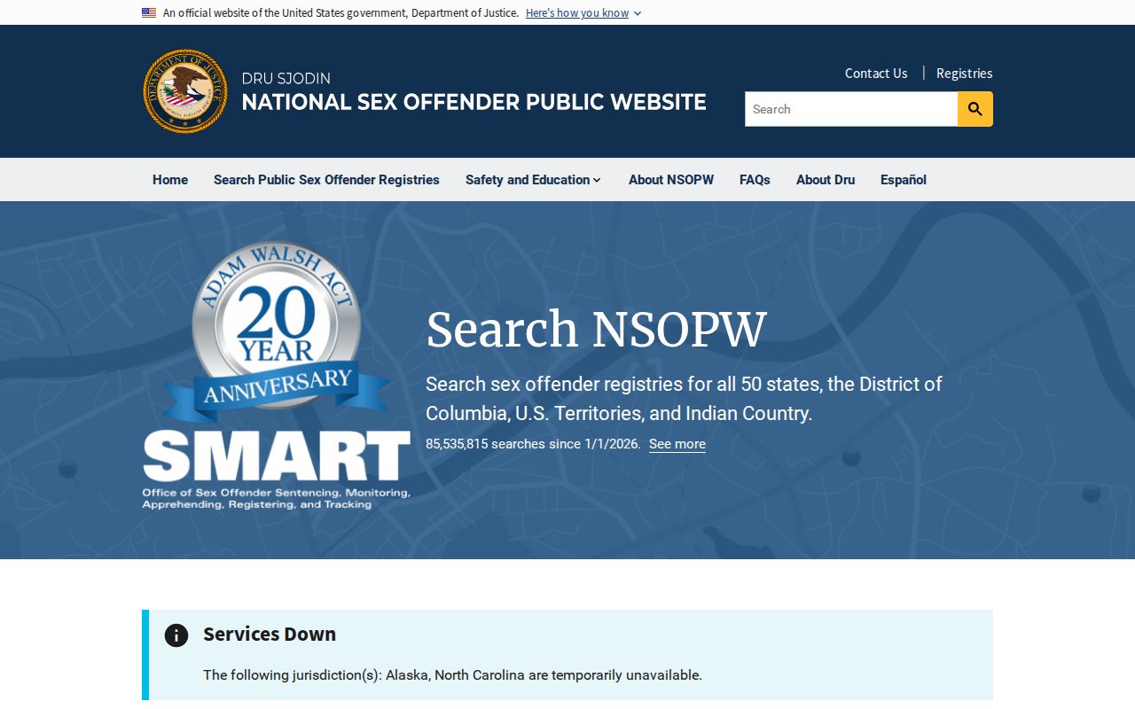 National registry search used with an Antrim County sex offender check