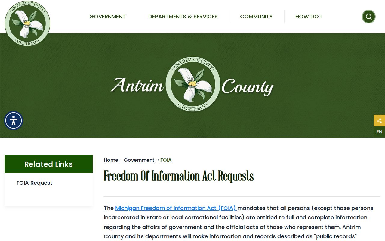 Antrim County criminal record FOIA request procedures