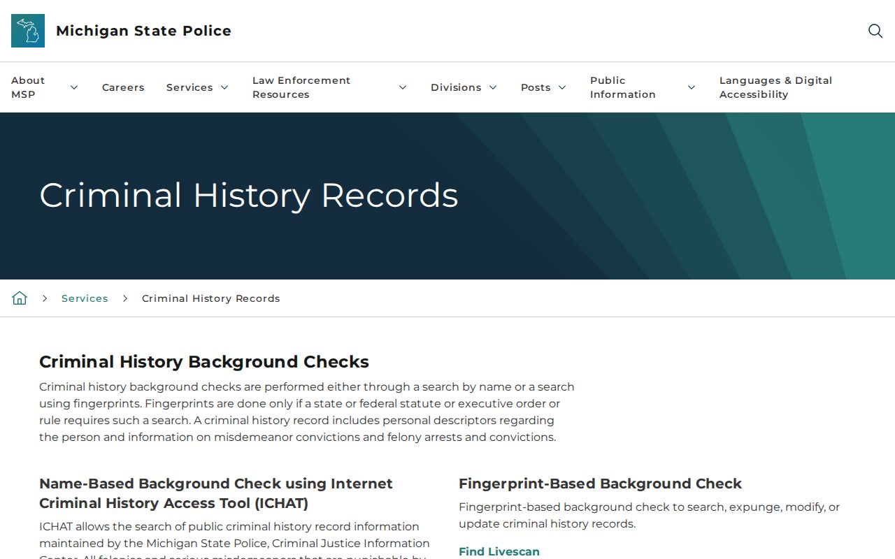 Antrim County criminal history channels on the Michigan State Police website